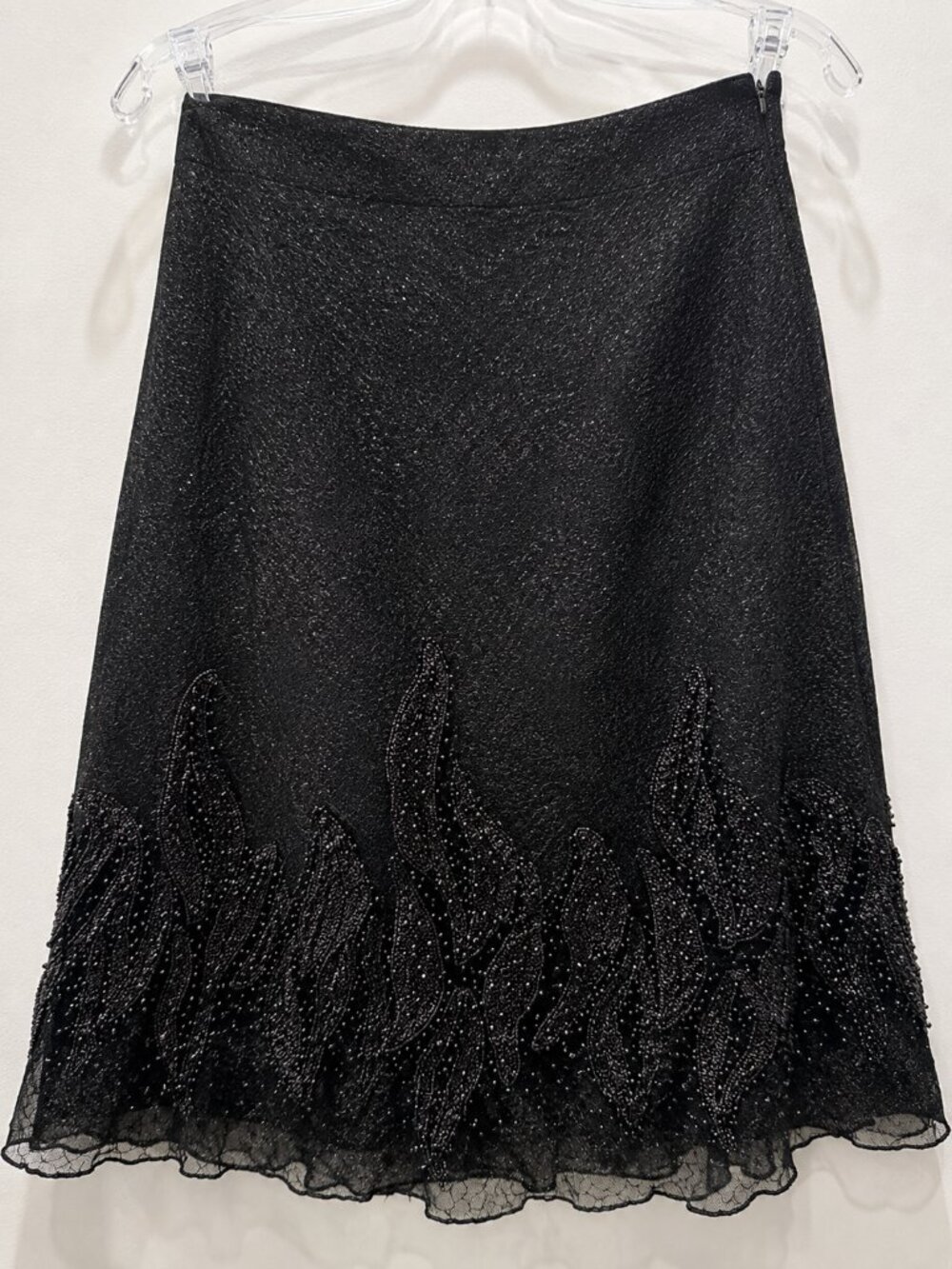 NWT Carmen Marc Valvo Black Shimmer A-Line Midi Skirt Size 8